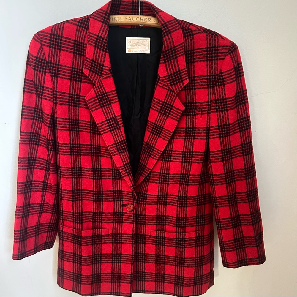 Vintage Pendleton Buffalo Plaid Wool Blazer USA Size 8